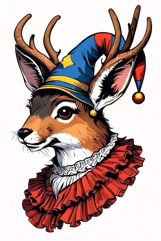 A Jackalope With A Little Jester Hat And Ruffled Collar
