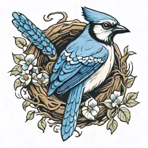 Bluejay In A Nest With A Baby Bluejay Bird Freedom