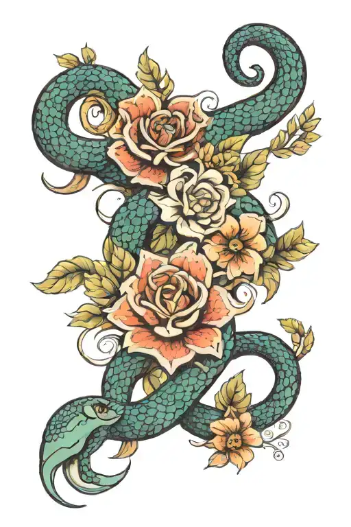 Flowers And Snake Intertwined