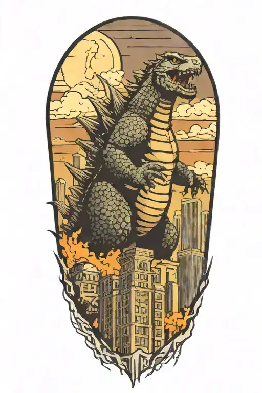 Godzilla Towering Over Skyscrapers