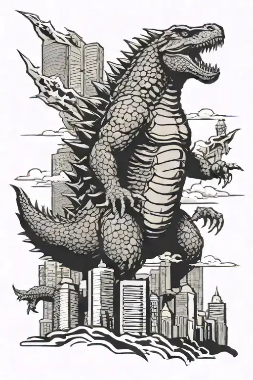 Godzilla Towering Over Skyscrapers