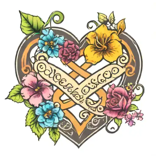 Colorful Infinity Symbol With Adoption Symbol Inside Of A Blooming Heart With 2 Names And 1 Date