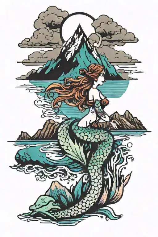 Mountains And Ocean And Mermaid