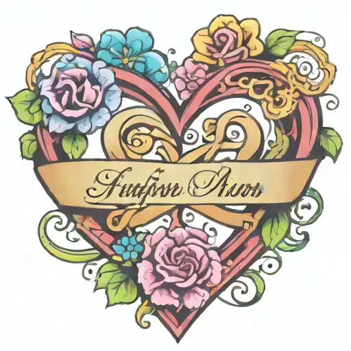 Colorful Infinity Symbol With Adoption Symbol Inside Of A Blooming Heart With 2 Names And 1 Date