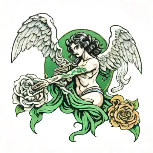 Angel Split In Half With Green Reaper