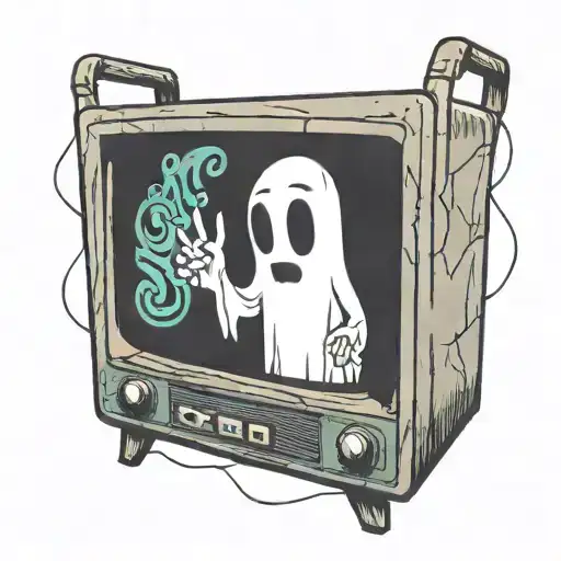 Cartoon Ghost Inside An Old Tv Screen Displaying