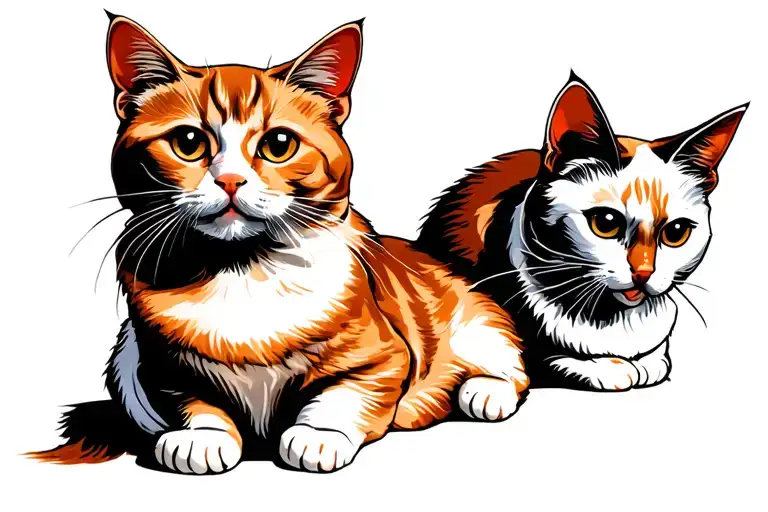 Orange Cat And 2 White Cats