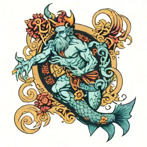 Pisces Zodiac Neptune God With Tridant