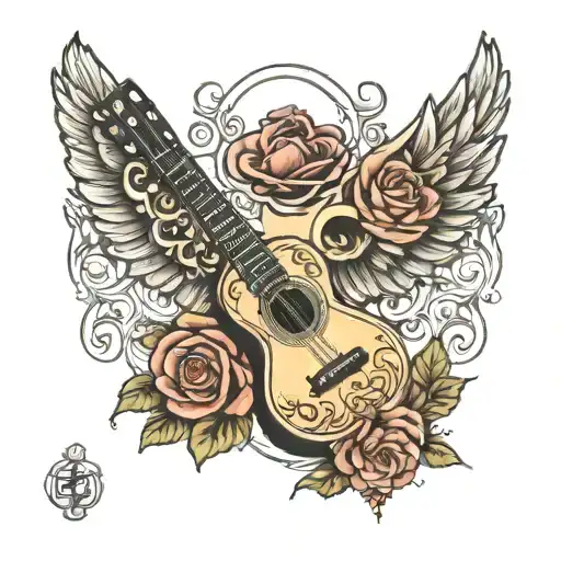 Classical Guitar With Roses And Wings