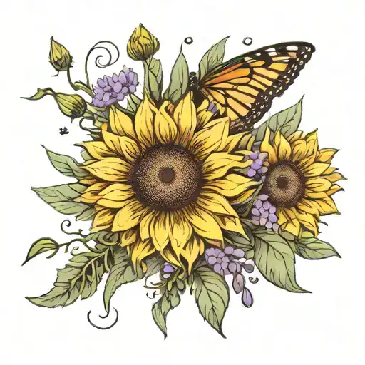 Sunflower And Lavender Bunch With Dandelion Seed Pods