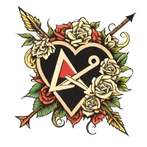 Infinity Arrow Through Heart Blooming With Triangle Inside Wrapped In A Banner