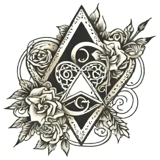 Infinity Symbol Arrow Through Heart Blooming With Triangle Inside Wrapped In A Banner