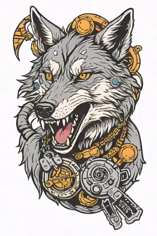 Adult Wolf With A Halo Holding A Gaming Controller In Its Mouth