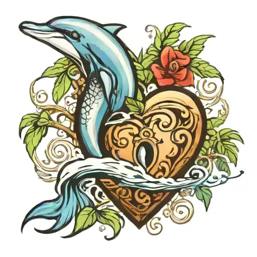 Dolphin Palm Tree Heart Shaped Lock