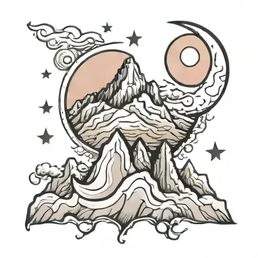 Mountain And Crescent Moon