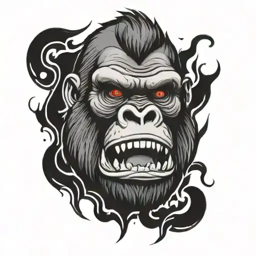 Angry Gorilla Face With Black Flames Around To Put On The Chest