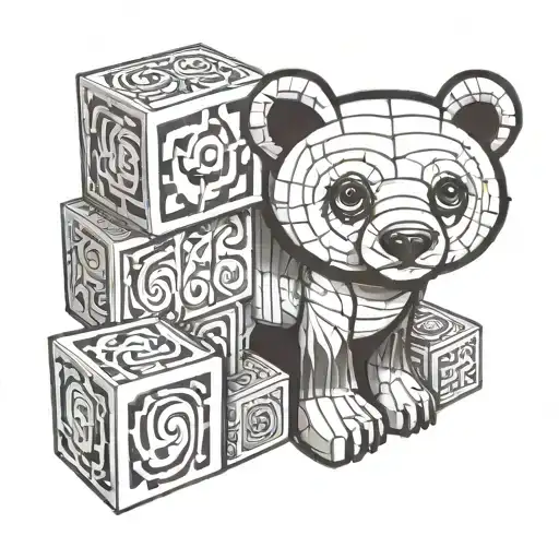 Noah Toy Blocks With A Bear Standing