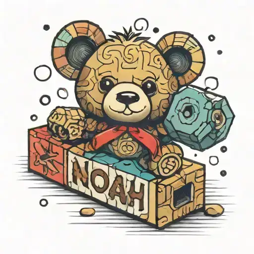 Toy Blocks With The Name Noah Inside With A Toy Bear Next To It