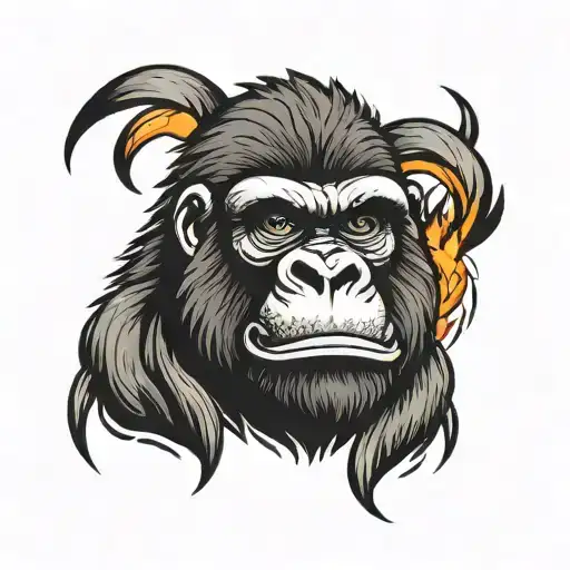 Gorilla Face With Fire Around It And A Jiu Jitsu Ribbon On The Neck To Capture On The Chest