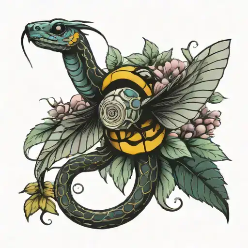 Snake With Bee Flying