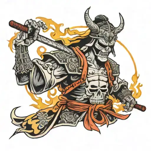 Samurai With Flaming Skull As A Head