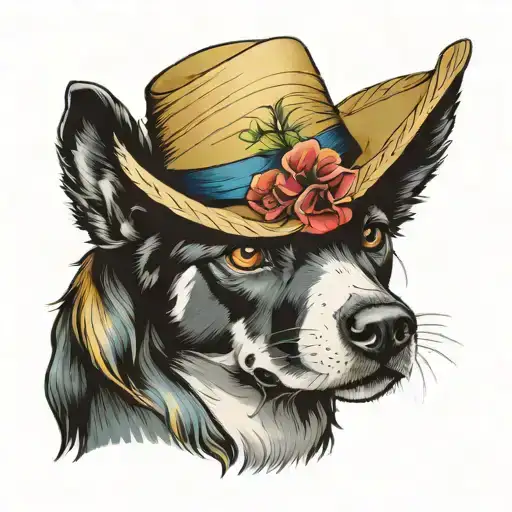 Dog With Straw Hat