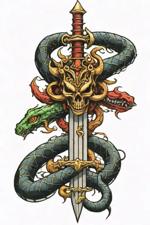 Demon Sword With Demons And Snakes Coming