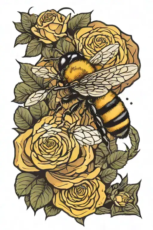 Bee With Honeycomb With A Rose