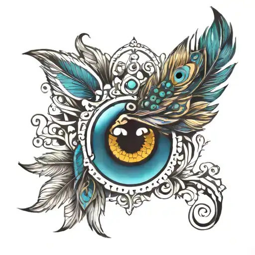 Half Peacock Feather And Half Trishul Indian Goddess