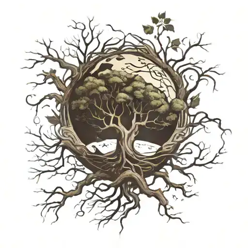 A Tree With The Roots Outlining The Globe