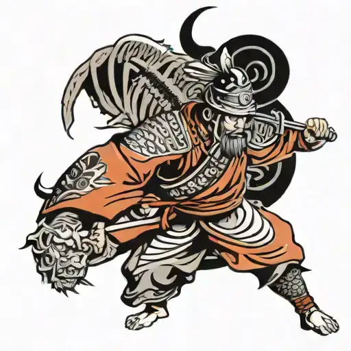 Standing Samurai Warrior Looking Up