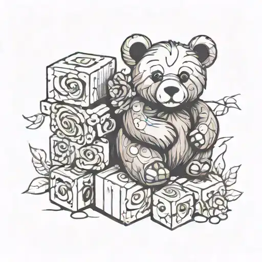 Baby Blocks Stacked With Bear Holding