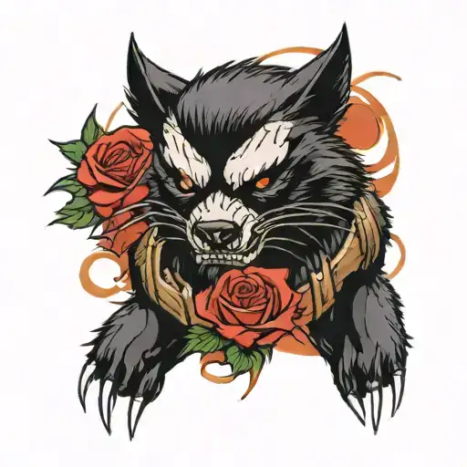 Dark Wolverine With Rose Intertwined