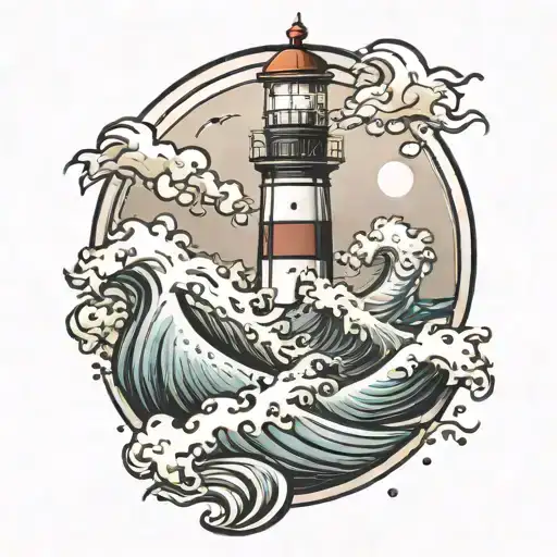 Lighthouse And Waves Crashing In The Background