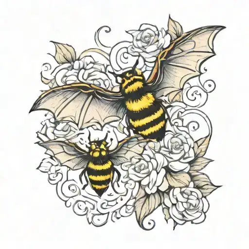 Bat And Bee Flying