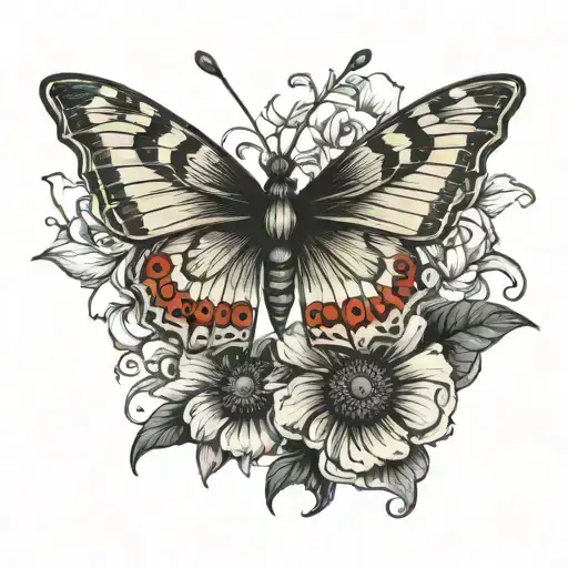 Butterfly With One Normal Wing And One Poppy Wing
