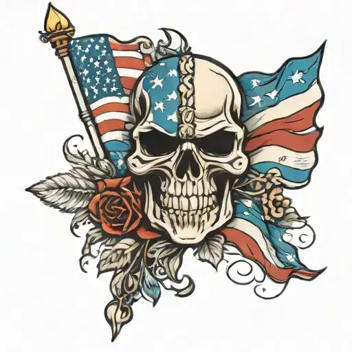 Patriotic American Flag With Skulls And Spartan