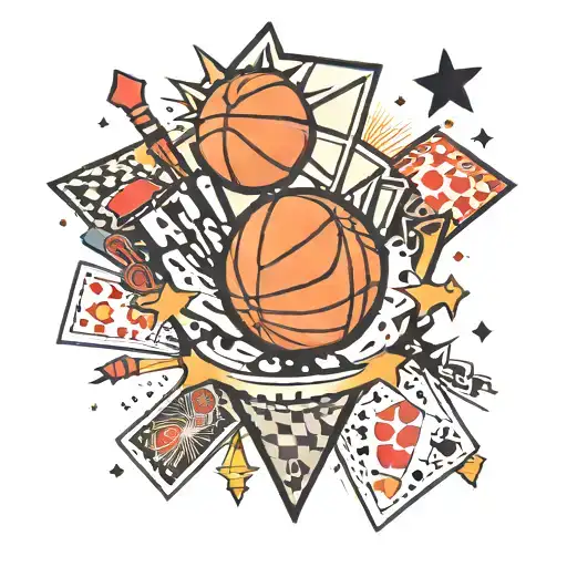 Basketball And Playing Cards And A Shooting Star