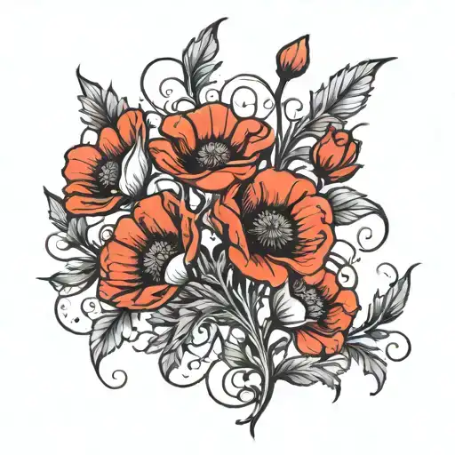 Multiple Poppy Flowers In Black And Red Color