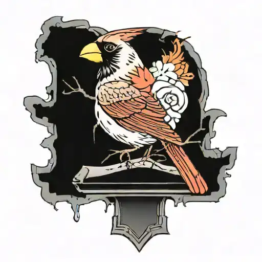 Red Cardinal On Top Of A Gravestone Engraved