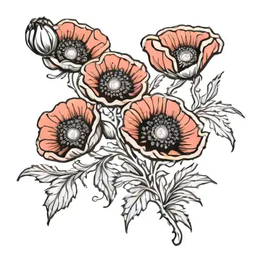 Multiple Poppy Flowers In Black And Red Color