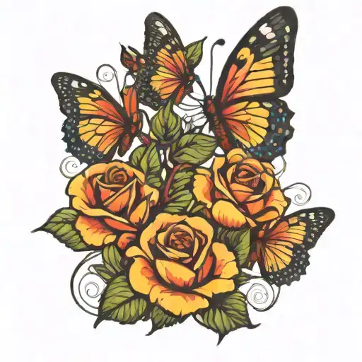 Rose Stem With Butterflies '