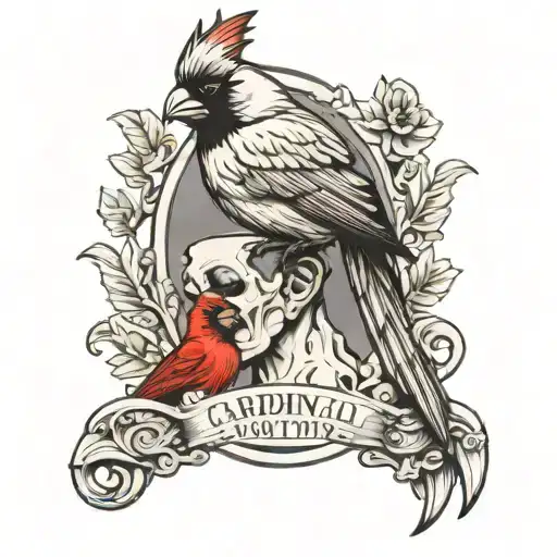 Cardinal Sitting On Head Stone With Engravings Of Birth Date And Death Date