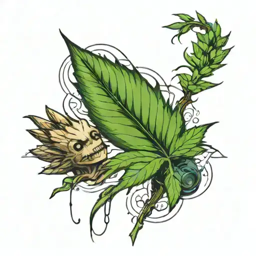 Pulse From Which A Cannabis Leaf Grows In Front Of A Baby Groot