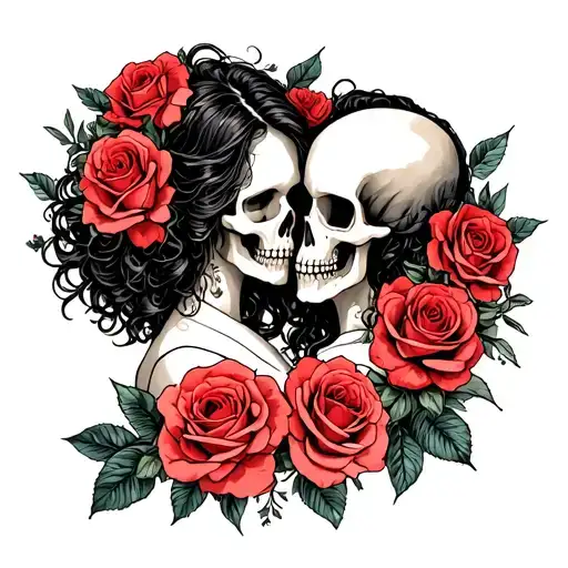 Skeleton The Lovers Tattoo One With Hair Surrounded By Roses
