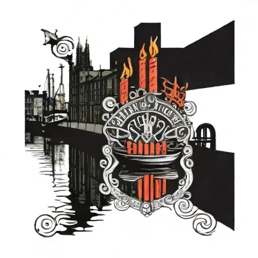 Grand Canal Docks In Ireland With Red Candles And Canal Side Along With Irish Leaf