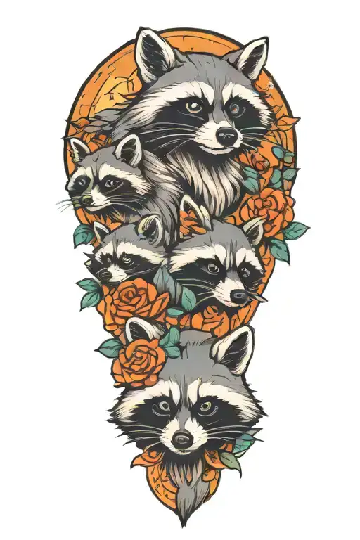 4 Racoons Playing