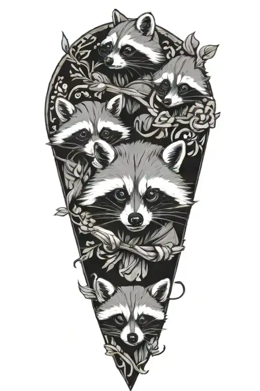 4 Racoons Playing