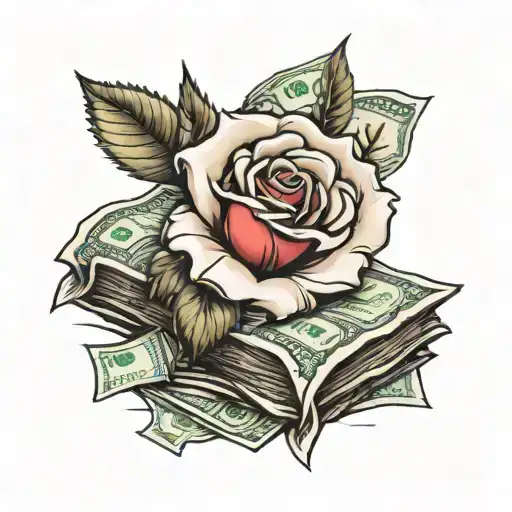A Rose In Front With A Stack Of Money Behind