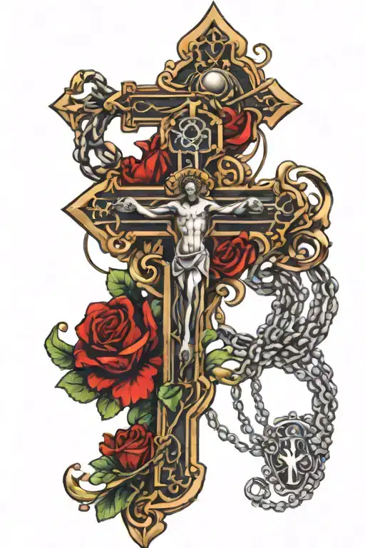 Create A Tattoo Design Which Have The Crucifix And The Holy Rosary It Should For A Shoulder